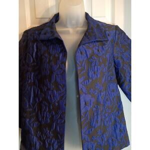 Ming Wang Open Blazer Blue Black Floral Sz Xs Nwot Office Classic